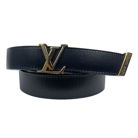 Louis Vuitton LV Initiale 20mm Leather Belt Black Gold Buckle Size 75/30 - Picture 4 of 13